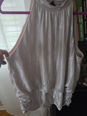 Shimmery Sleeveless Metallic Halter - Light Champagne